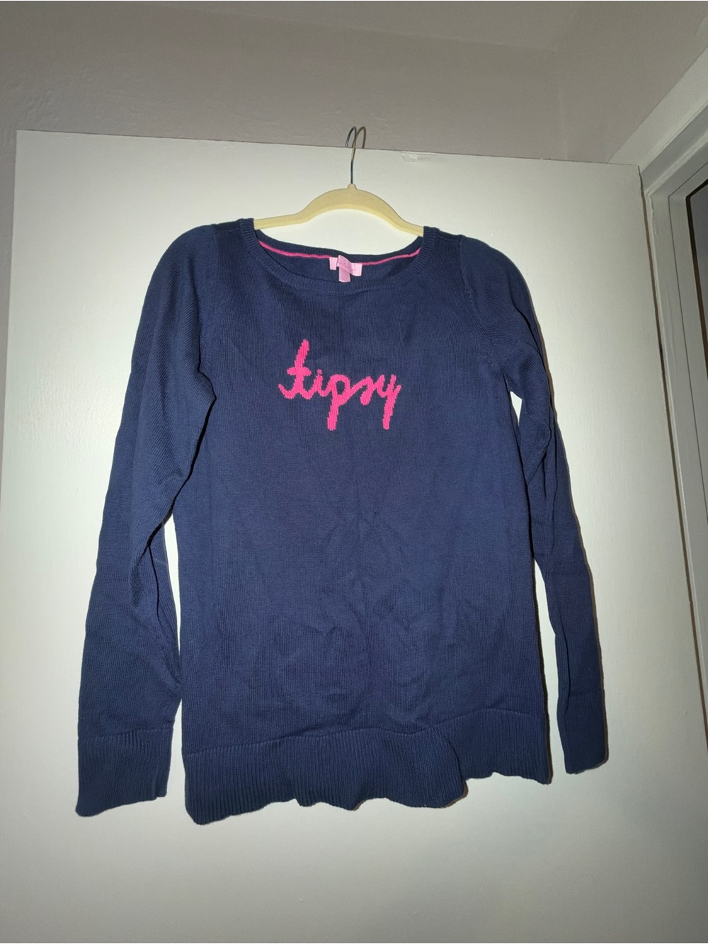 Lilly Pulitzer Navy Crewneck Sweater with Pink Script